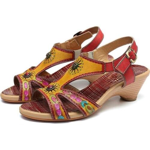 YourSeason 2021 Ladies Summer Shoes Mixed Colors Genuine Leather Handmade Concise Women Buckle Strap Retro Sandals