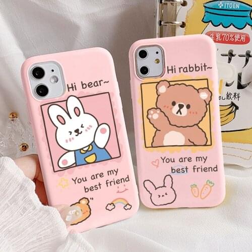 Cute Rabbit Bear Friend Case For Xiaomi Mi 10T 11 Lite 11i Poco X3 NFC F3 M3 Redmi Note 10 9 8 Pro 10S 9S 9 9T 9C 8 8T 7 Cover