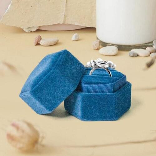 Ring Holder Hexagonal Velvet Double Ring Romantic Storage Box Wedding Ring Display Case For Anniversary Gifts Woman Surprise