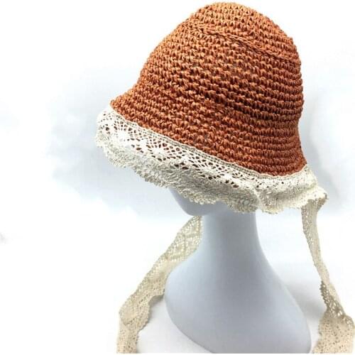 Kids Summer Beach Foldable Straw Hat Children Paper Boater Purple Straw Hat Little Girls Lace Band Handmade Floppy Straw Hat