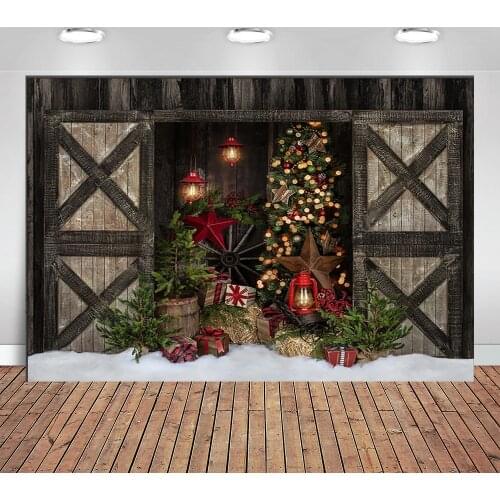 Photography Background Christmas Decoration Tree Retro Vintage Wooden Wall Fireplace Christmas Backdrops for Photo Studio