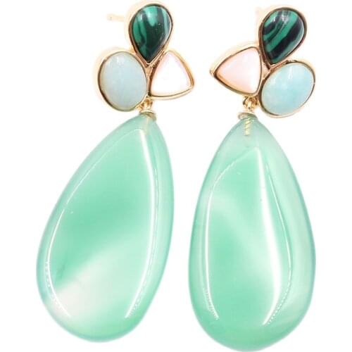 GG Jewelry Green Agates White Shell Peruvian Amazonites Dangel Stud earrings cute style for women lady fashion