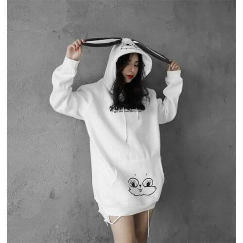 Oversize Kpop Cool Hoodies Japan Streetwear Couple Autumn Loose Party Cool Fashion Black Pink Cute Rabbit Kpop Harajuku Tops