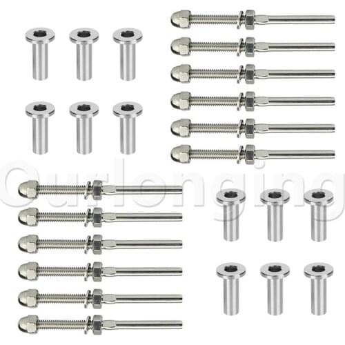 Stainless Steel Cable Railing Kits Hardware Tensioner Turnbuckle Protector Sleeve For Stair Post Deck Railing Fit 1/8" Wire Rope