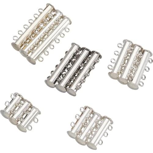 15pcs 2/3/4/5/6-Strand Slider Magnetic Lock Clasps Brass Tube Connectors Layering Clasp for Jewelry Necklace Bracelet Making