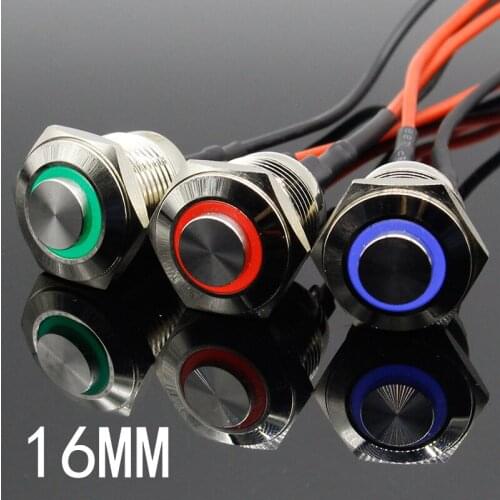 1PC 16MM Stainless Steel Metal Button Switch illuminated Ring LED 3V 5V 12V 24V 220V Momentary Push Not Fixed High Head MAX 10A