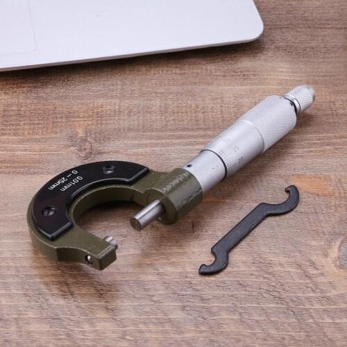 1pc Carbon Steel Outside Micrometer 0-25mm/0.001mm Gauge Vernier Caliper Measuring Tool Professional Micrometer Gauging Tools