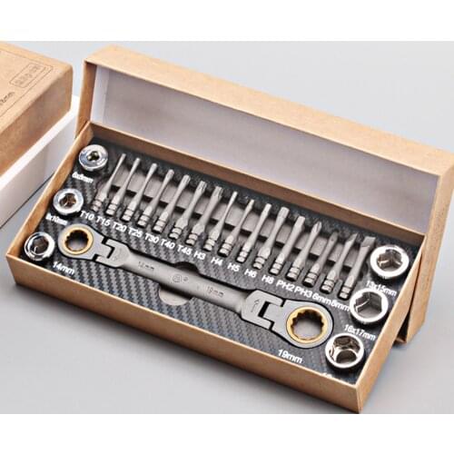 Multifunction Ratcheting Socket Wrench Set Box End Wrench Metric With Screwdriver Adapter Socket Bit Plumb Pipe Auto Repair Tool