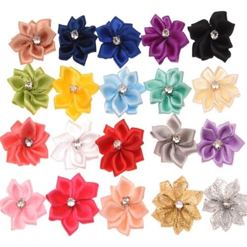 240PCS Ribbon Rosette Polygon Flower Satin Flowers Solid Flower Accessories for DIY Headwear Home Decorations 20 Color U-pick