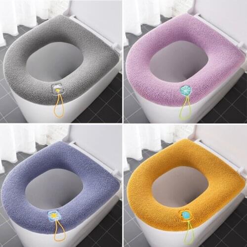 Washable Warm Toilet Seat Cover With Handle Toilet Accessories Soft Plush Zipper WC Mat Bathroom Decoration Accessories