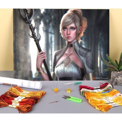 Cartoon Girl Woman Pre-Printed 11CT Cross-Stitch Patterns Embroidery DMC Threads Sewing Hobby Knitting Painting Gift Sales