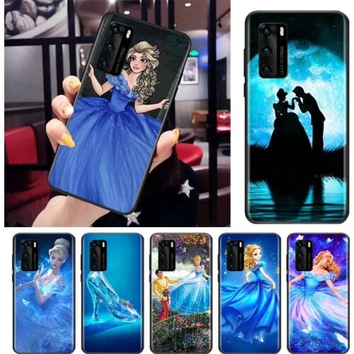 Princess Cinderella For Huawei P Smart S Z Mate 40 RS 30 20 10 Pro Plus Lite 2019 2020 2021 Black Soft Phone Case