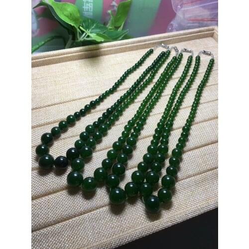 Genuine Natural Green Chalcedony Crystal Round Clear Beads Jewelry Women Lady Fashion Long Necklace 6-14mm AAAAA Certificate