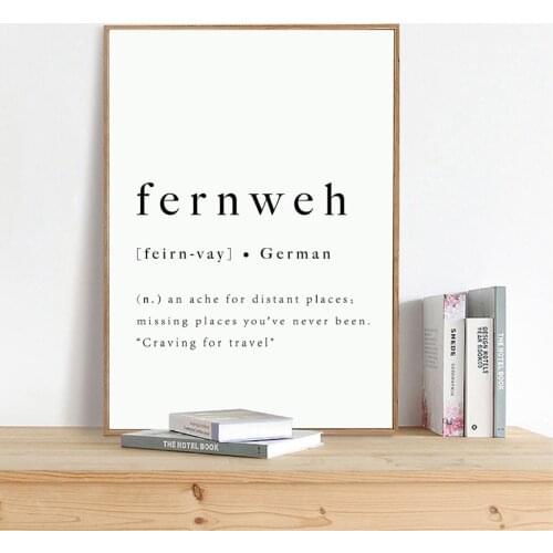 Fernweh German Travel Quote Wall Art Poster Prints Definition Inspirational Type Canvas Painting German Room Modern Wall Decor