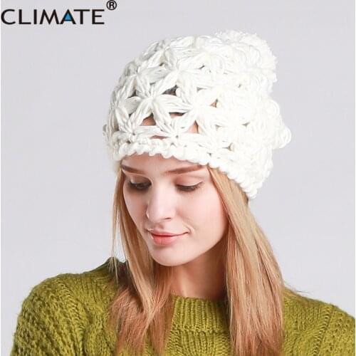 CLIMATE New Women Winter Hat Warm Pompon Beanie Hat Pierced Knitted Hat Beanie Women Nice Pompon Warm Beanie For Women Girls