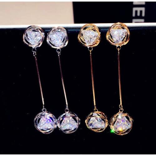 2020 New Korean Fashion Flowers Tassel Triangle AAACZ Earrings for Women Fashion Jewelry Jewelry Gift
