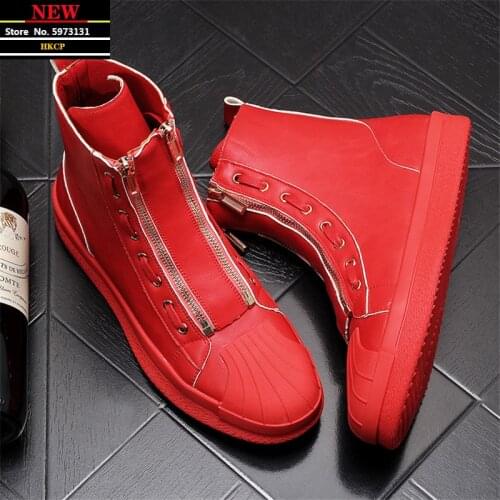 Autumn Fashion Punk Men Martin Boots Slip-on Ziphip Hop High Tops Leather Casual Shoes Zapatillas Hombre