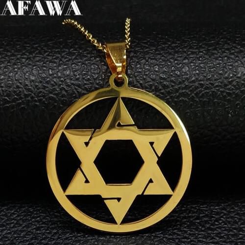 Star Of David Stainless Steel Pendant Necklace Judaica Jewelry Gold Color Chain Charms Hexagram Necklace Men Women N1848
