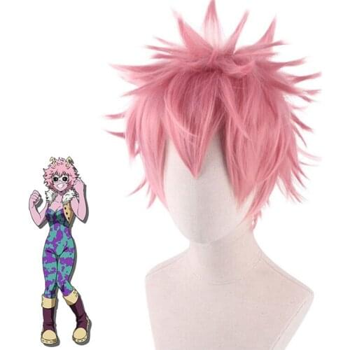 My Hero Academia Ashido Mina Wig Cosplay Costume Boku no Hiro Akademia 35cm Short pink Synthetic Hair Halloween Role Play Wigs