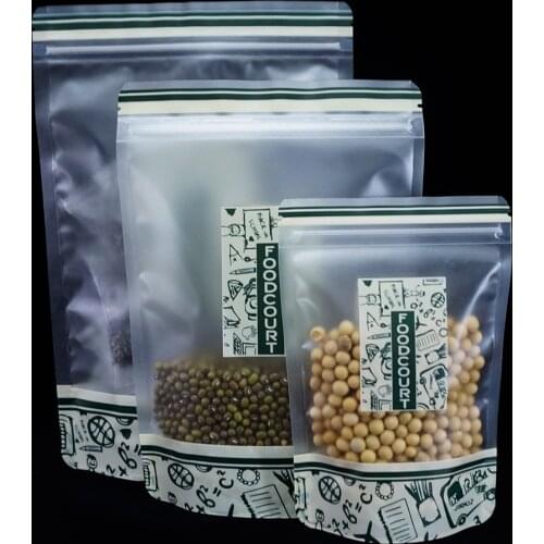 Resealing Bag 100pcs Matte Transparent Stand Up Zip Lock Bags With Green Printed, Plastic Pouch Zipper Grip Seal Beef Jerky Pack