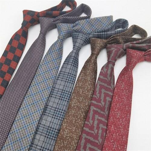 Wool Tie Skinny 6 cm Striped Necktie High Fashion Plaid Ties For Men Slim Cravat Woolen Neckties Mens Gravatas Homens