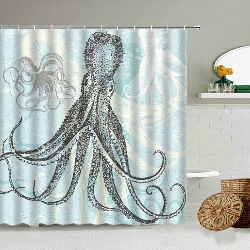 Octopus Pattern Shower Curtains Fun Marine Animal Child Bathroom Creative Design With Hook Hanging Screen Washable Home Decor