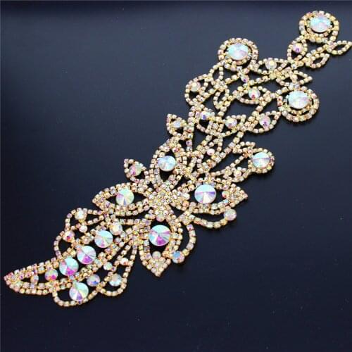 Bridal wedding beaded applique Ab Crystal rhinestone applique Welding flower patch sew on Wedding dress sleeves accessories