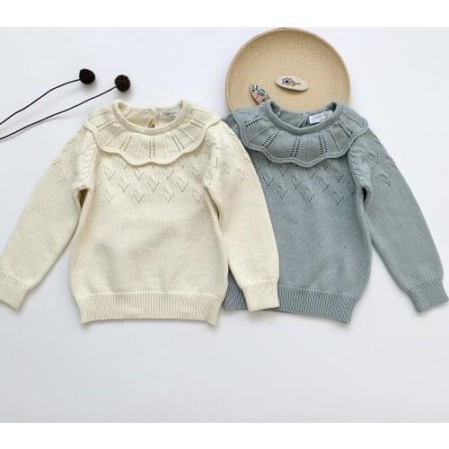2020 Autumn Winter Baby Girls Hollow Out Sweater Korean Style Kids Clothes Pure Color Tops Ruffles Children Knitted Sweaters