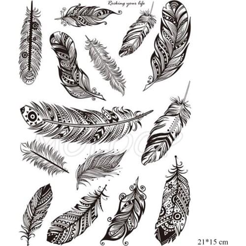 Tattoo Sticker Feather Wolf Moon Animal Flower Dreamcatcher Totem Hand Tattoo Sticker Big Tatto Body Art for Women Girl Men