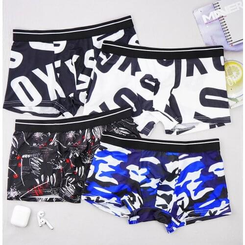 4pcs Hot Underwear Men Boxer Underpants Male Panties Breathbale Personality Boy Shorts Ice Silk Fabric U Convex Pouch Plus Size