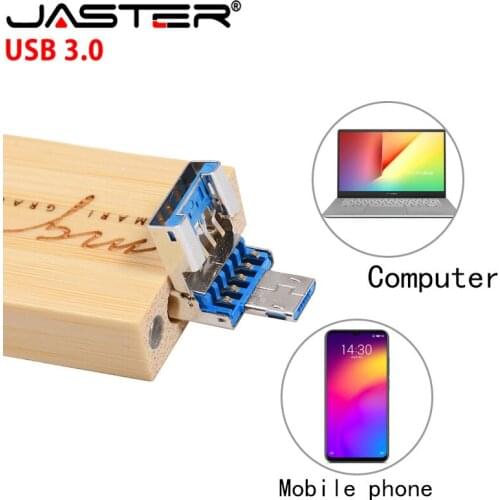JASTER new wood + box USB 3.0 2 in 1 interface flash drive pendrive 4GB 16GB 32GB 64GB 128GB pen drive gift(free custom logo
