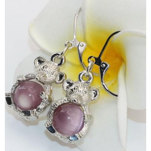 Dangle Mouse Shape Drop Earrings 15*23mm Bohemia Style Purple Beads Silver-color for Women Unique Design Fine Jewelry B2667