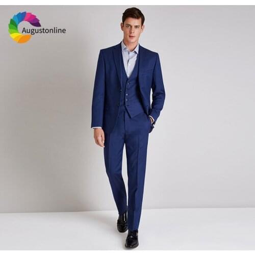 Custom Made Royal Blue Men Suits for Wedding 3 Pieces Pants Vest Best Man Blazers Jacket Slim Fit Groom Tuxedos Terno Masculino