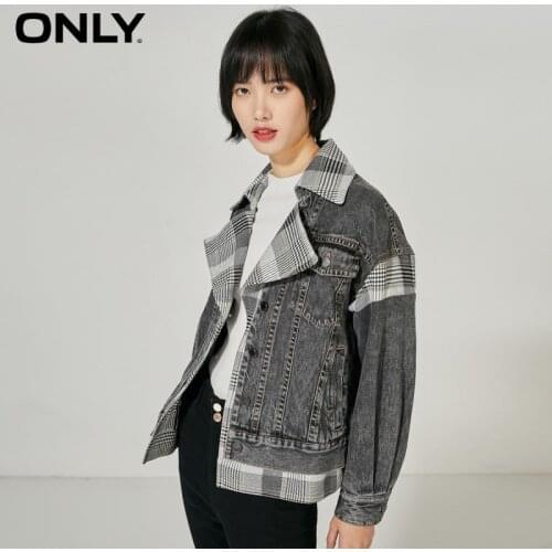 ONLY summer new fashion trend plaid stitching design sense denim windbreaker jacket female | 120336027