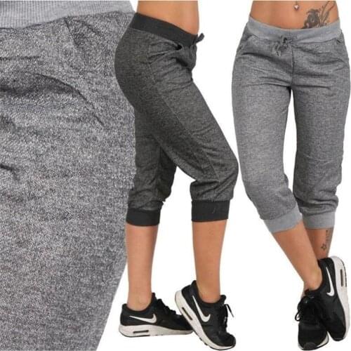 Women Joggers 3/4 Pants Casual Elastic Waist Sport Women Fitness Pants Capri Hose Strass Dance Paisley Drawstring Female Trouser