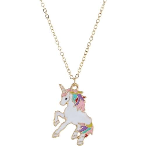Women Girls Cartoon Horse Chocker Necklaces Kids Cute Animal Unicorn Pendant Necklaces Party Enamel Jewelry Accessories