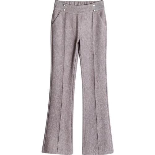 2020 Autumn Flare High Waist Woolen Solid Fashion Pants Women Plus Size Casual Long Trousers Female Streetwear