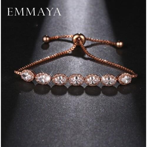 EMMAYA Trendy Oval Shape Womens Girls Friendship Chain Cz Crystal Bead Beaded Link Rose Gold Color Bracelet