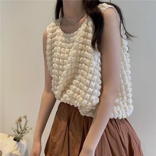 Solid Color Loose New Women Summer Folds Vest Female High Street Fashion Slim Top Ladies Casual Sweet Sleeveless Tees ML133