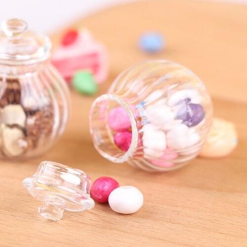 1pcs 1:12 Dollhouse Miniature Round Glass Bottle Candy Jar Mini Candy Bottle Model