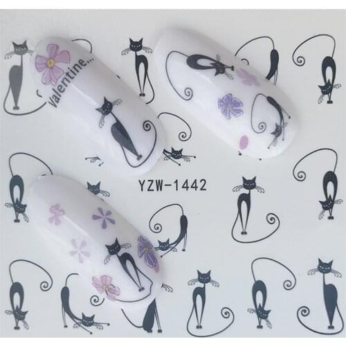 1 Nail Stickers Cat Nail Decals Nail Art Sticker Sakura Flowers Leaves Summer Design Decals For Nail Little fresh cat nail stick