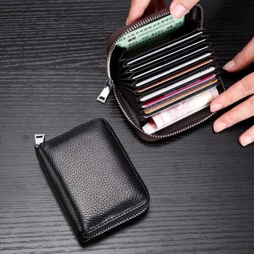 1 pc Men Business Card Holder Genuine Leather Credit Card Holder Women Zipper Pocket Unisex Card Case Zipper Coin Purse