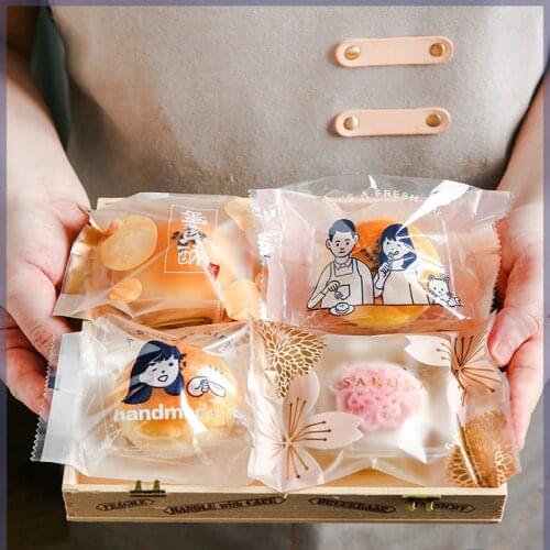 100pcs Mid Autumn Moon Cake Bag Machine Sealed Bag Egg Yolk Crisp Mungbean Cake Biscuit Moon Cake Snack Candy Package Bag