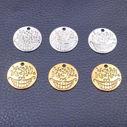 12pcs We're All Mad Here Tags Pendants Hip Hop Bracelet Keychain Metal Accessories DIY Charms Jewelry Making