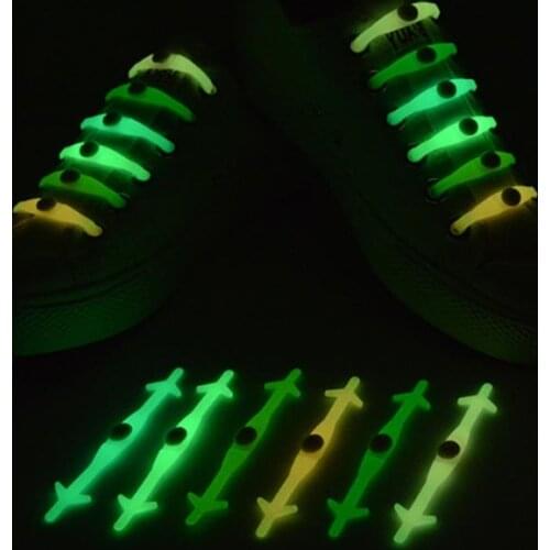 12PCS Luminous Lazy No Tie Elastic Silicone Shoe Laces Athletic Running Sport Glow In Dark Shoelaces Shoe Strings For Sneakers
