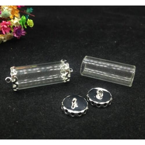 20sets/lot 28*12mm double open tube glass globe findings set glass bottle glass vail pandent fashion jewelry glass dome necklace