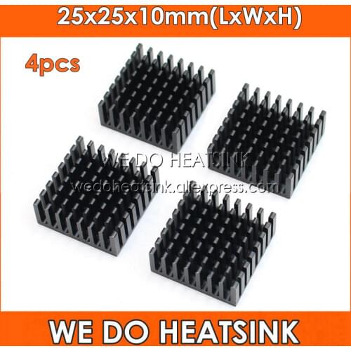 WE DO HEATSINK 4pcs 25x25x10mm Aluminum Black Heat Sink IC Memory Chipset Heatsink Cooling Cooler Radiator
