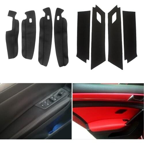 4pcs Car-styling Microfiber Leather Door Panels Guard / Door Armrest Panel Cover Protective Trim For VW Touran 2016 2017 2018