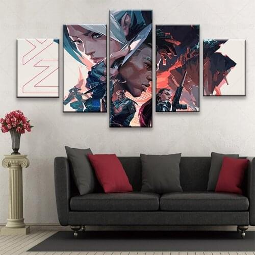 5 Panel Valorant Oil Painting Jett Phoenix Reyna Brimstone Oil Painting Wall Canvas Art Home Interior decoration painting