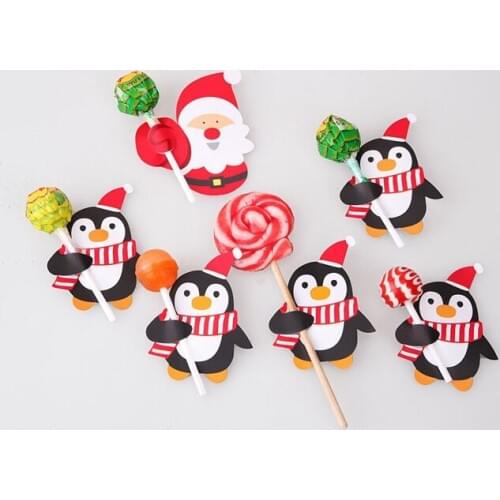 50 bags/lot Hot Penguin Santa Claus Lollipop Paper Card Decoration Birthday Party & Wedding Decor & Christmas Candy Gift For Ki